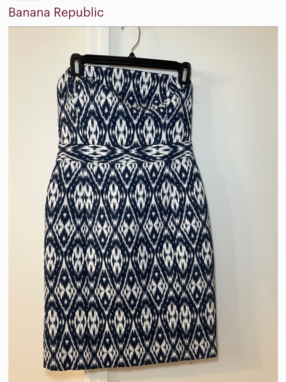 Banana Republic Navy & White Strapless Printed Sheath Dress
